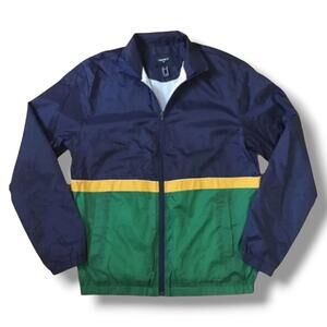 Forever 21 men's blue green colorblock zip-up Windbreaker jacket - xl